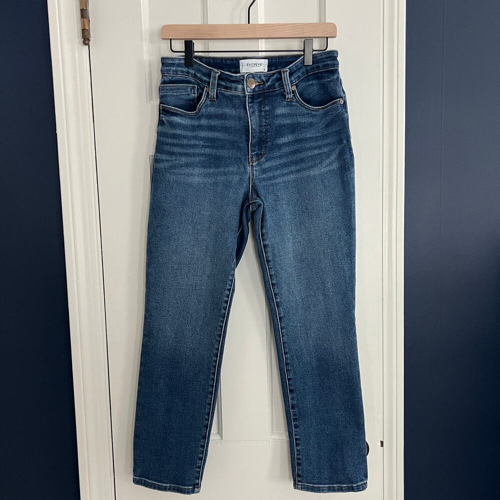 ♥️ Evereve The Ever Straight High Rise Fit Jeans Blue Women Finished Hem Size 28 - Picture 3 of 8